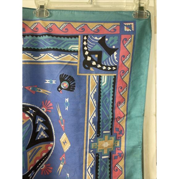 Vintage Wamcraft Teal Southwest Native American 32” Square Bandana Made In USA - Picture 6 of 9
